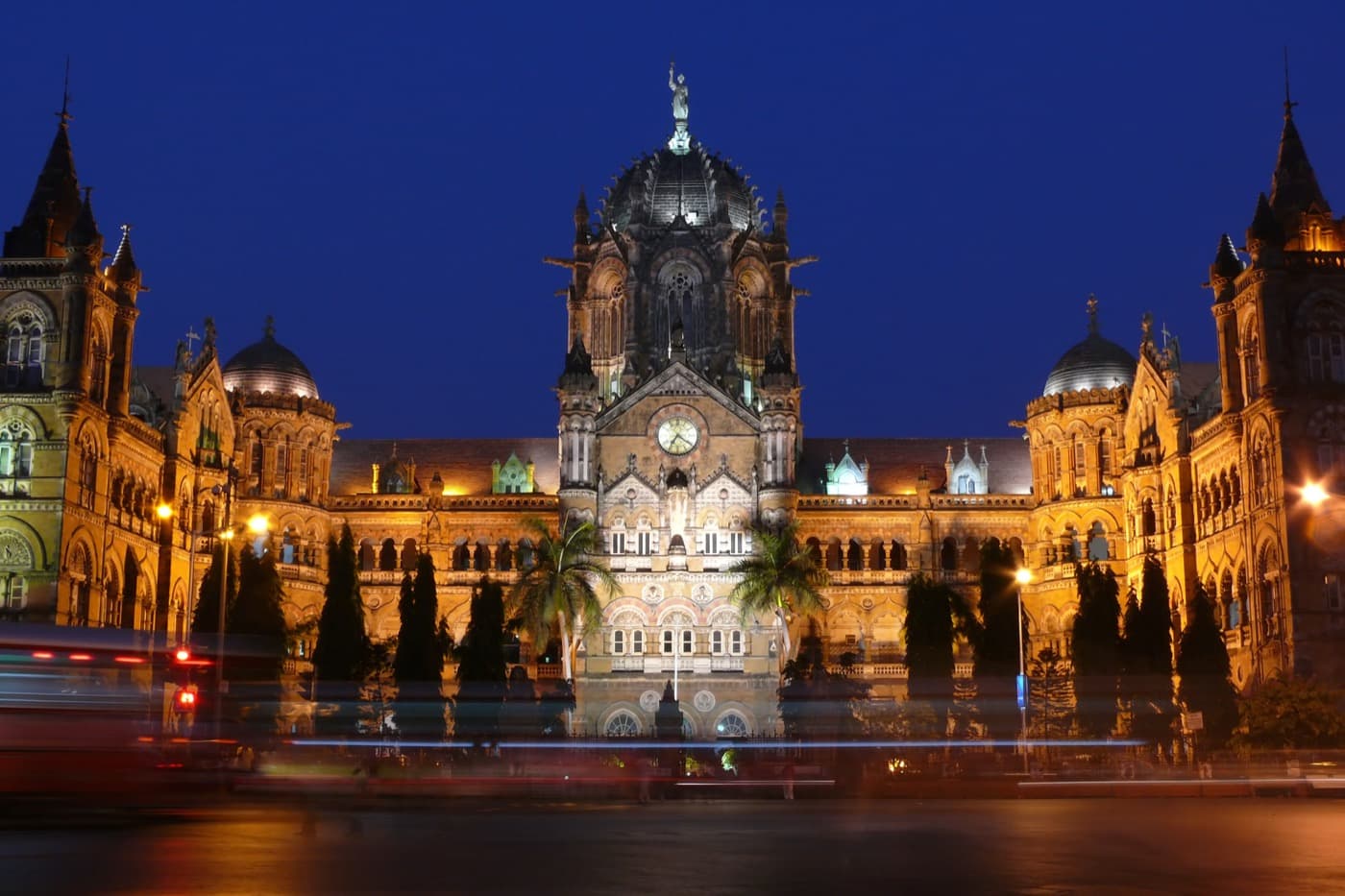 Chhatrapati Shivaji Maharaj Terminus in Mumbai at night